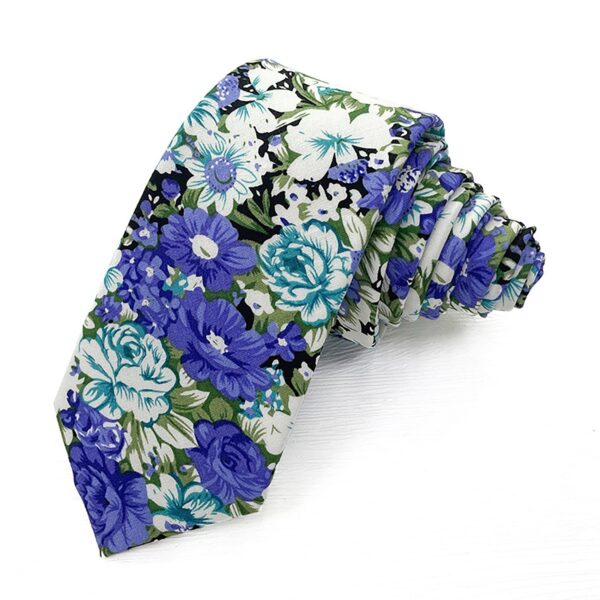 Men Floral Ties Woven Classic 3.4" Necktie Set Formal tie Pocket Square for Wedding with Handkerchief Gift Box - cotton tie - Image 3